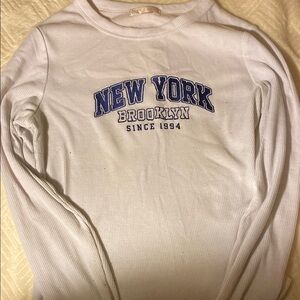 White Long Sleeve Tee with Blue Print